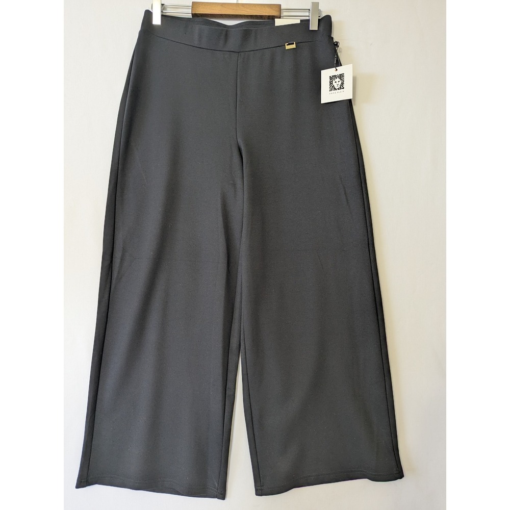 Anne Klein Wide Leg Crop Pants Women Small Black NEW Pull On Knit Professional